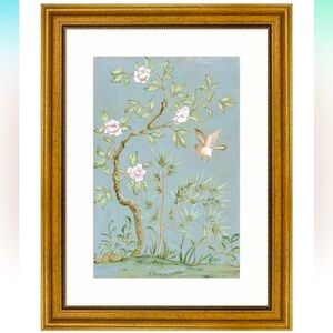 Tranquil meditation, “Untitled” pastel blue & cherry blossom wall art home decor